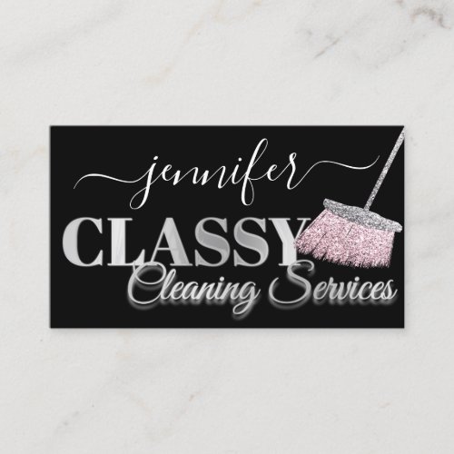 Cleaning Services Maid Black Silver Rose Washing  Business Card