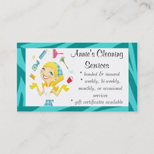 Customizable Cleaning services maid business card blue