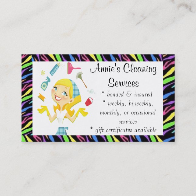 Cleaning services maid business card color (Front)