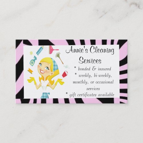Cleaning services maid business card purple