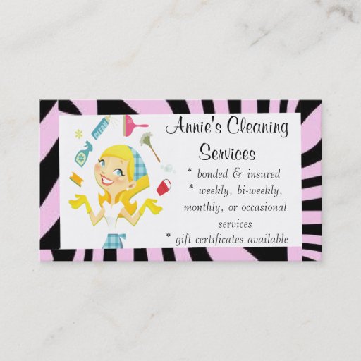 Customizable Cleaning services maid business card purple
