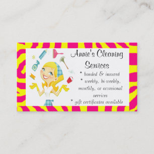 Cleaning services maid business card yellow