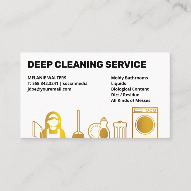 Cleaning Services | Maid Cleaning | Cleaner Icons Business Card (Front)