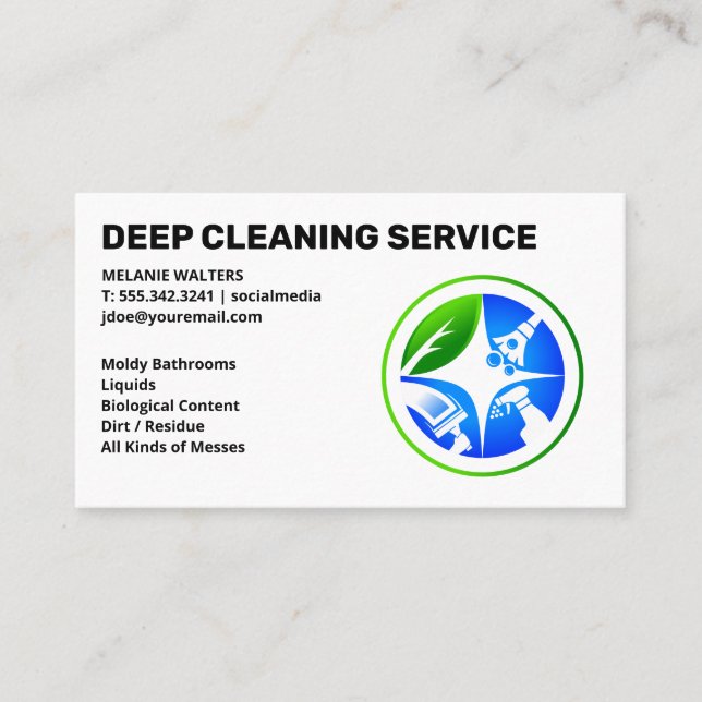 Cleaning Services | Maid Cleaning | Cleaner Logo Business Card (Front)