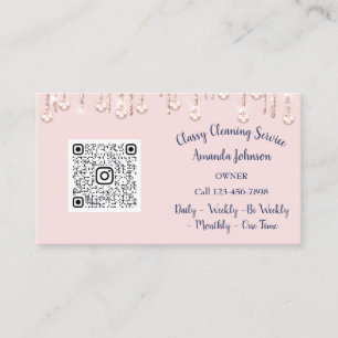 Cleaning Services Maid Drips QR Floral Blush Business Card