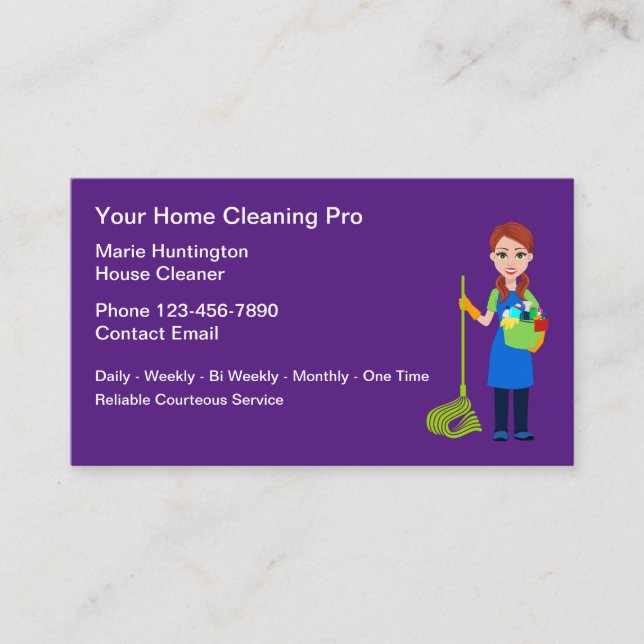 Cleaning Services Maid Graphic Modern  Business Card (Front)