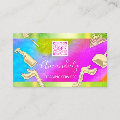 Cleaning Services Maid Home Office QR  Holograph   Business Card