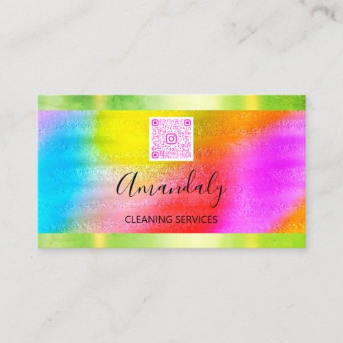 Cleaning Services Maid Home Office QR  Holographic Business Card