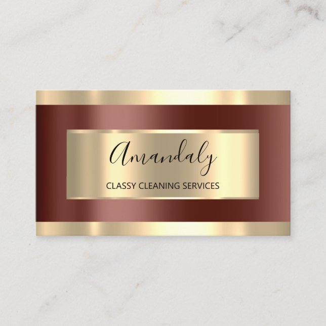 Cleaning Services Maid House Keeping Gold Brown Business Card (Front)