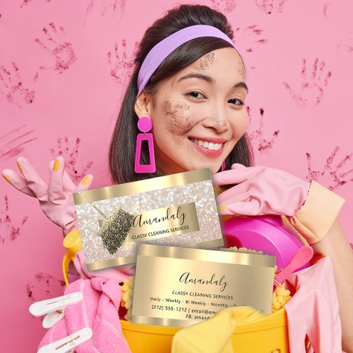 Customizable Cleaning Services Maid House Keeping Gold Glitter Business Card
