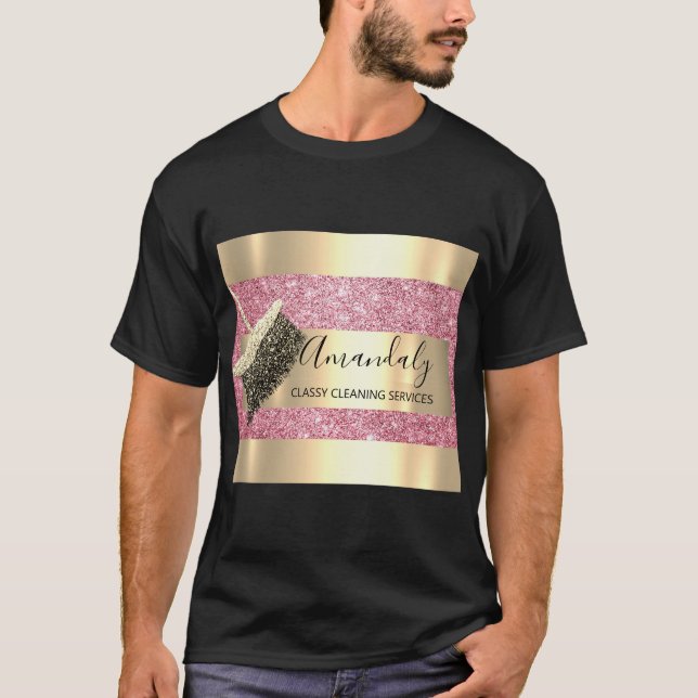 Cleaning Services Maid House Keeping Gold Pink T-Shirt (Front)