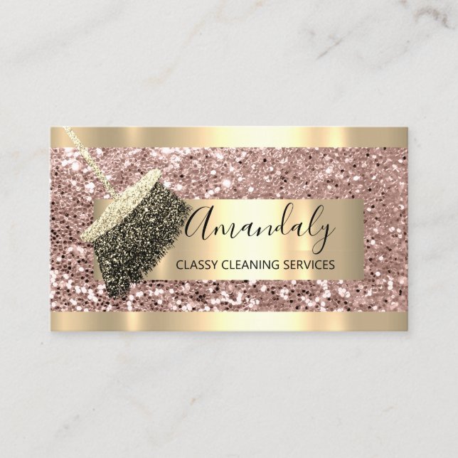 Cleaning Services Maid House Keeping Gold Rose VIP Business Card (Front)