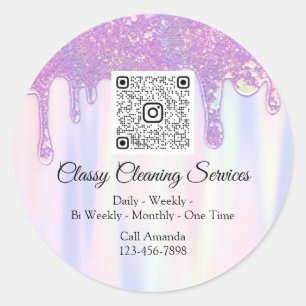 Cleaning Services Maid Housekeeper QRCode Purple Classic Round Sticker