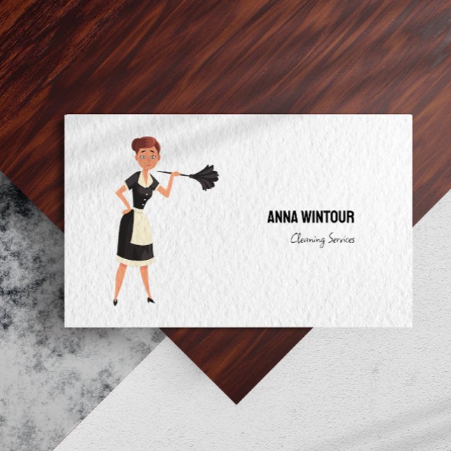 Cleaning Services Maid Illustration Minimalist Business Card (Cleaning Services Maid Illustration Minimalist Business Card)