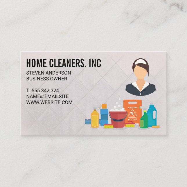 Cleaning Services | Maid Logo Business Card (Front)