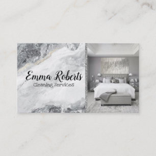Cleaning Services Maid Service Silver Marble Business Card