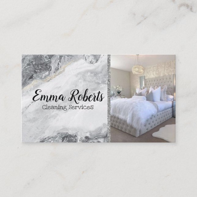Cleaning Services | Maid Service Silver Marble Business Card (Front)