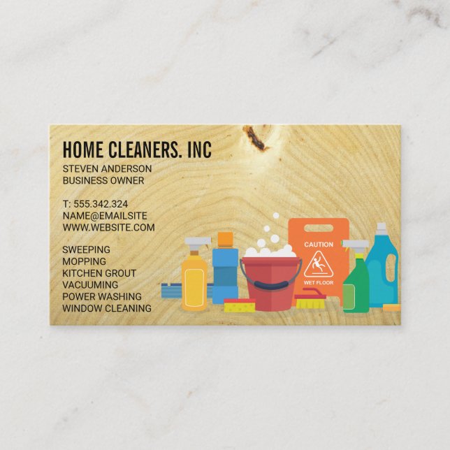 Cleaning Services | Maid Service | Wood Grain Business Card (Front)