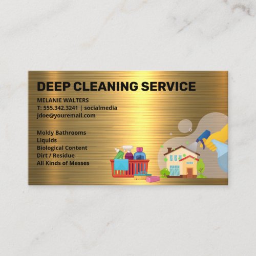 Cleaning Services  Maid Spraying  Gold Metallic Business Card