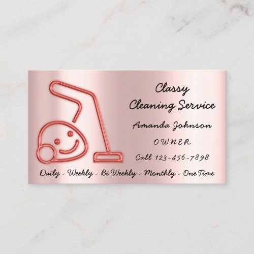 Cleaning Services Maid Vacuum Cleaner Logo Blush Business Card