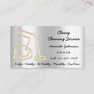 Cleaning Services Maid Vacuum Cleaner Logo Gold Business Card
