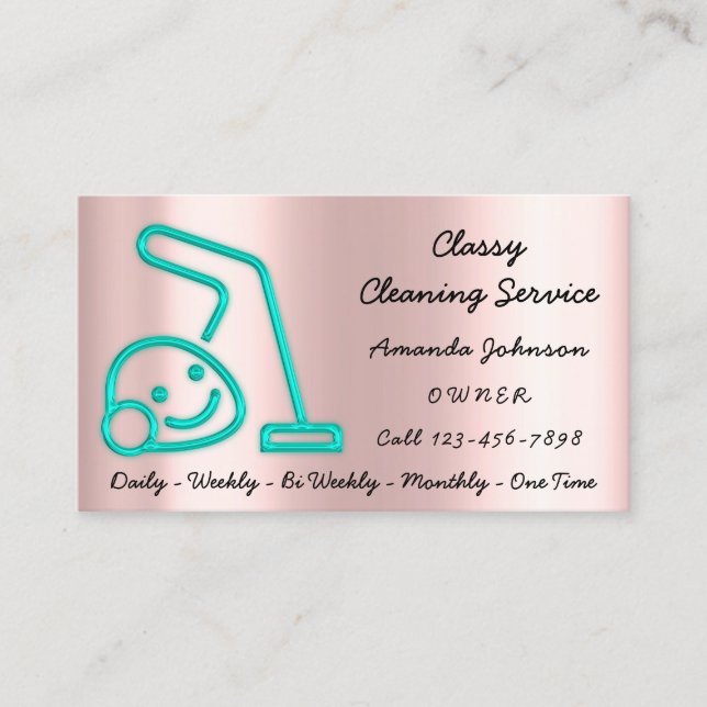 Cleaning Services Maid Vacuum Cleaner Logo Mint  Business Card (Front)