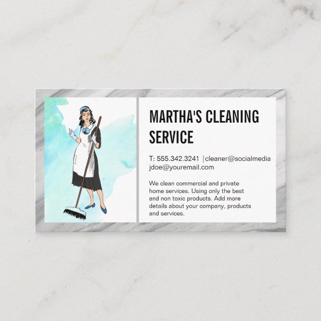 Cleaning Services | Maid with Broom Business Card (Front)