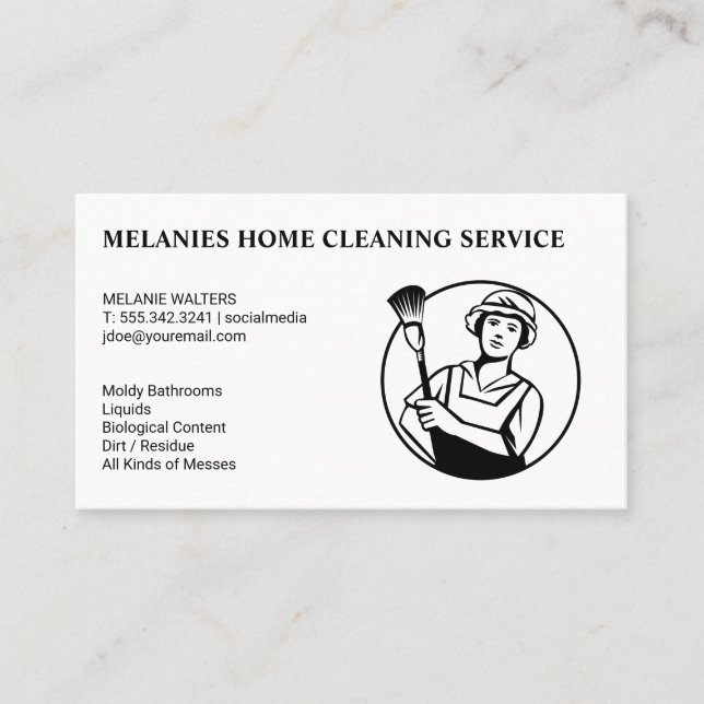 Cleaning Services | Maid with Broom Business Card (Front)