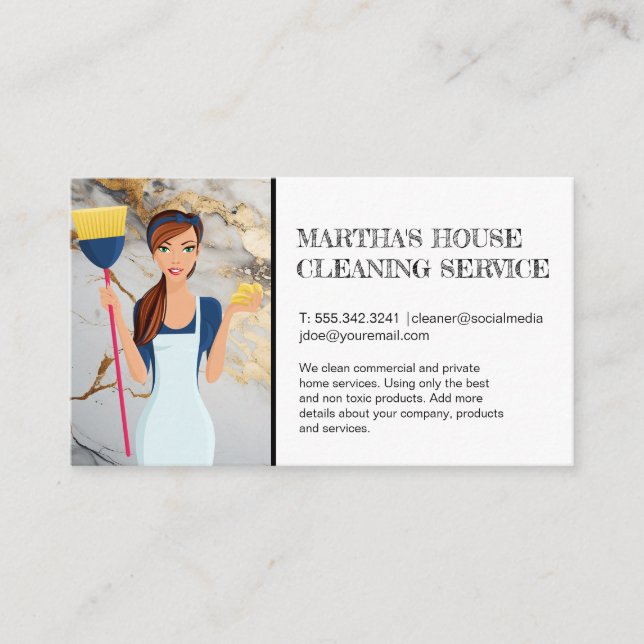 Cleaning Services | Maid with Broom Business Card (Front)