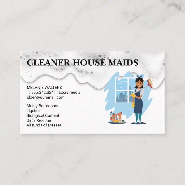 Cleaning Services | Maid with Broom Business Card (Front)