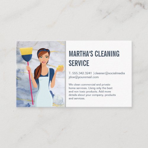 Cleaning Services  Maid with Cleaning Tools Business Card
