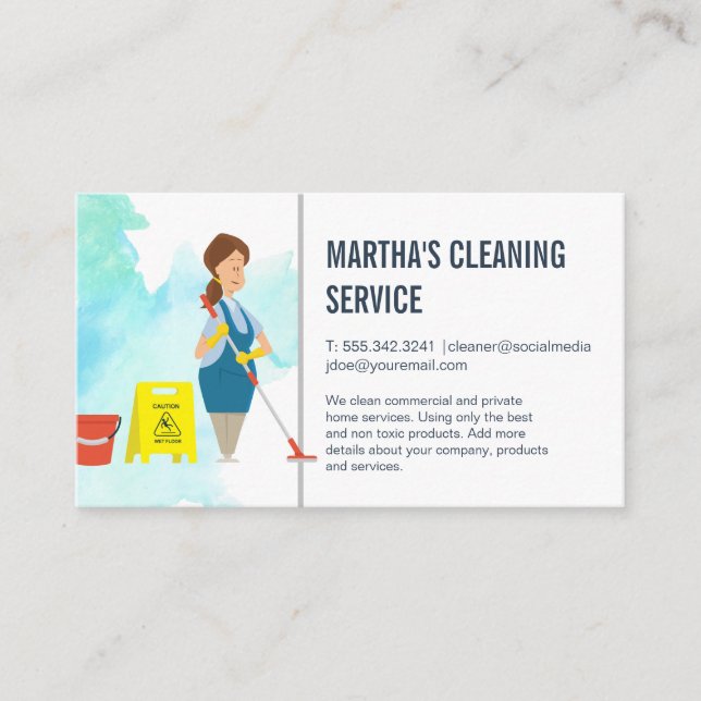 Cleaning Services | Maid with mope Business Card (Front)