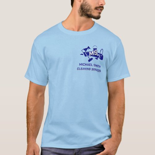 Cleaning Services Modern Custom Logo Light Blue  T_Shirt