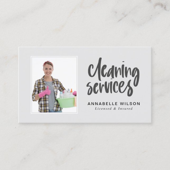 Cleaning Services Modern Photo Business Card (Front)