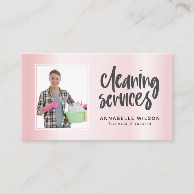Cleaning Services Modern Photo Business Card (Front)