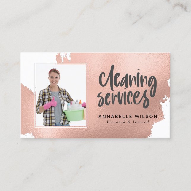 Cleaning Services Modern Photo Business Card (Front)