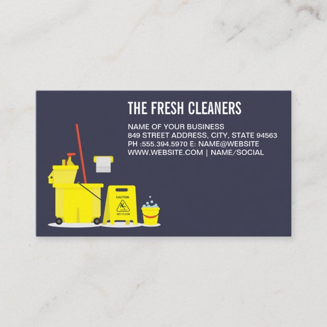 Cleaning Services | Mop and Bucket Tools Business Card (Front)