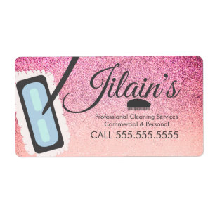 Cleaning Services Mop Bubbles Glitter Label