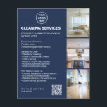 Cleaning Services Navy Blue Taupe Photo Logo QR Flyer<br><div class="desc">Present your cleaning business with a polished, trustworthy look using this modern flyer design. The layout features space for your logo, service details, and a custom QR code to help clients to book the service. Its minimalist aesthetic appeals to homeowners, rental hosts, offices, and local businesses looking for reliable cleaning...</div>