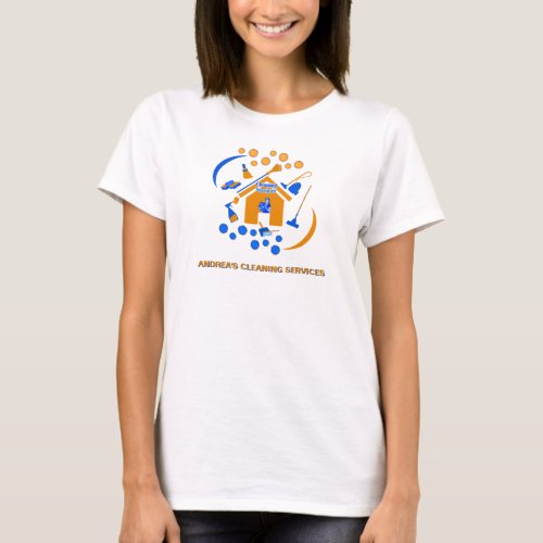 Cleaning Services Orange  Blue Professional Logo T_Shirt