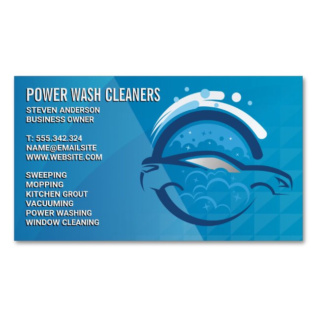 Cleaning Services | Pressure Wash Car Bubbles Business Card Magnet (Front)