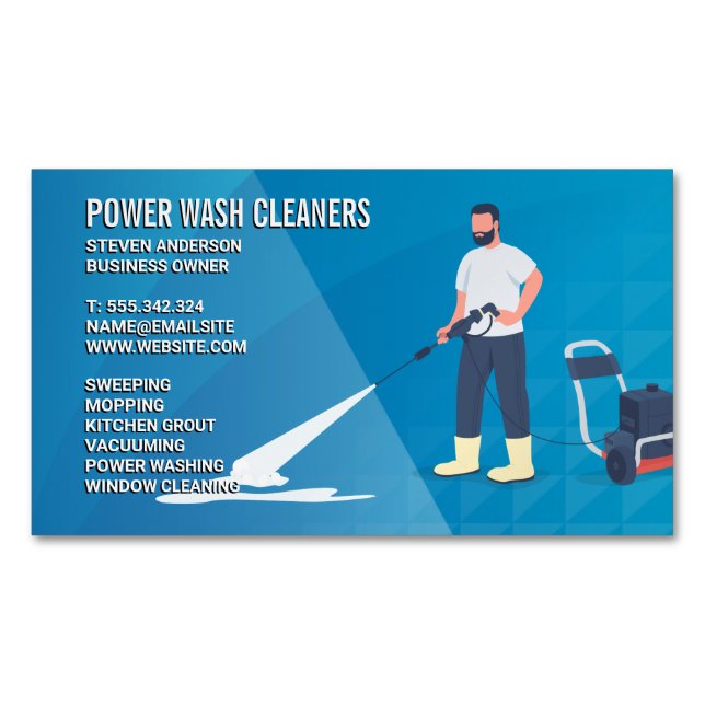 Cleaning Services | Pressure Wash Cleaner Business Card Magnet (Front)