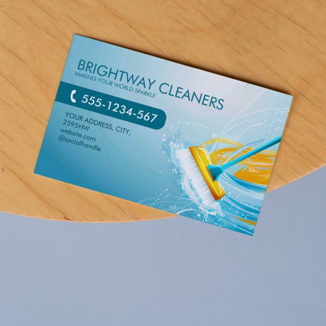  Cleaning Services Professional  Blue Broom QR  Business Card (Creator Uploaded)