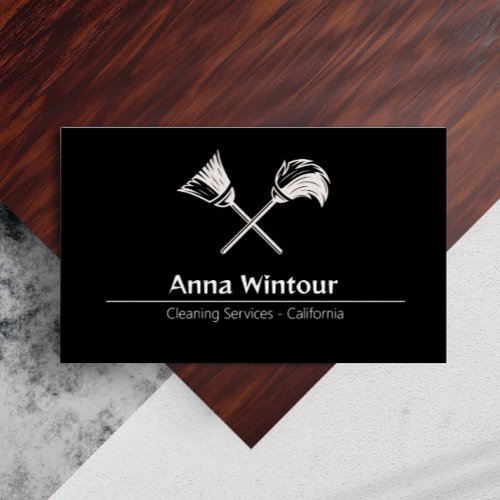 Cleaning Services Qr Code Black And White Business Card