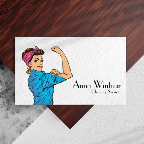 Cleaning Services Qr Code Retro Housekeeper Business Card