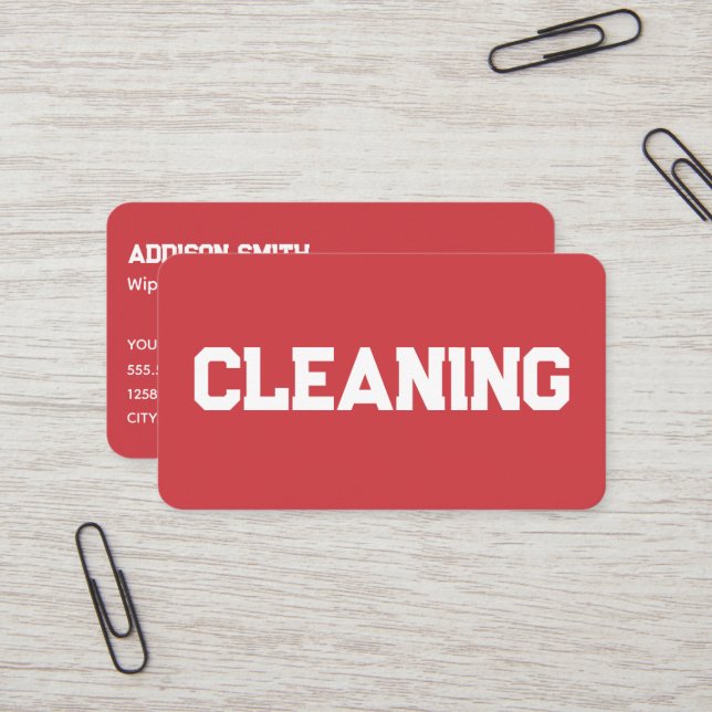 Cleaning Services QR Red Business Card (Front/Back In Situ)