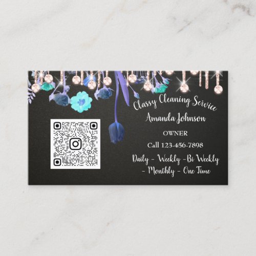 Cleaning Services Rose Maid Drips QR Floral Business Card