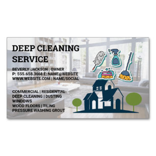 Cleaning Services   Sanitizing Tools Icons Business Card Magnet