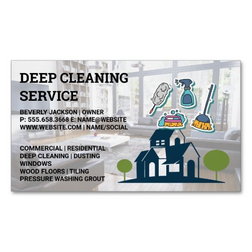 Cleaning Services  Sanitizing Tools Icons Business Card Magnet