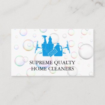 Cleaning Services | Soap Bubbles Background Business Card by lovely_businesscards at Zazzle